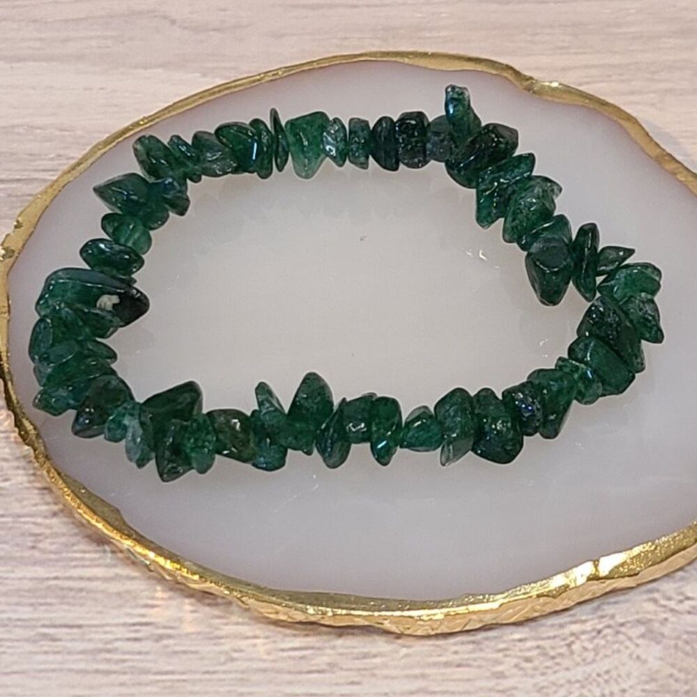 Natural Green Fuchsite Gemstone Chip Bracelet 7" Dragon Stone Stretch Crystal